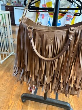 Carolina Herrera Tan Fringe Leather Shoulder Bag